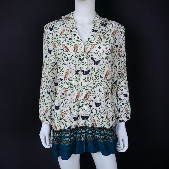 Anthropologie Tops - Anthropologie MAEVE Woodland Walk Owl Butterfly Blouse Top Women's
